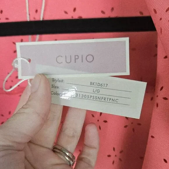 New Cupio Peach Solid Ruffle Scuba Floral Eyelet Open Front Blazer Jacket Large - Picture 4 of 15